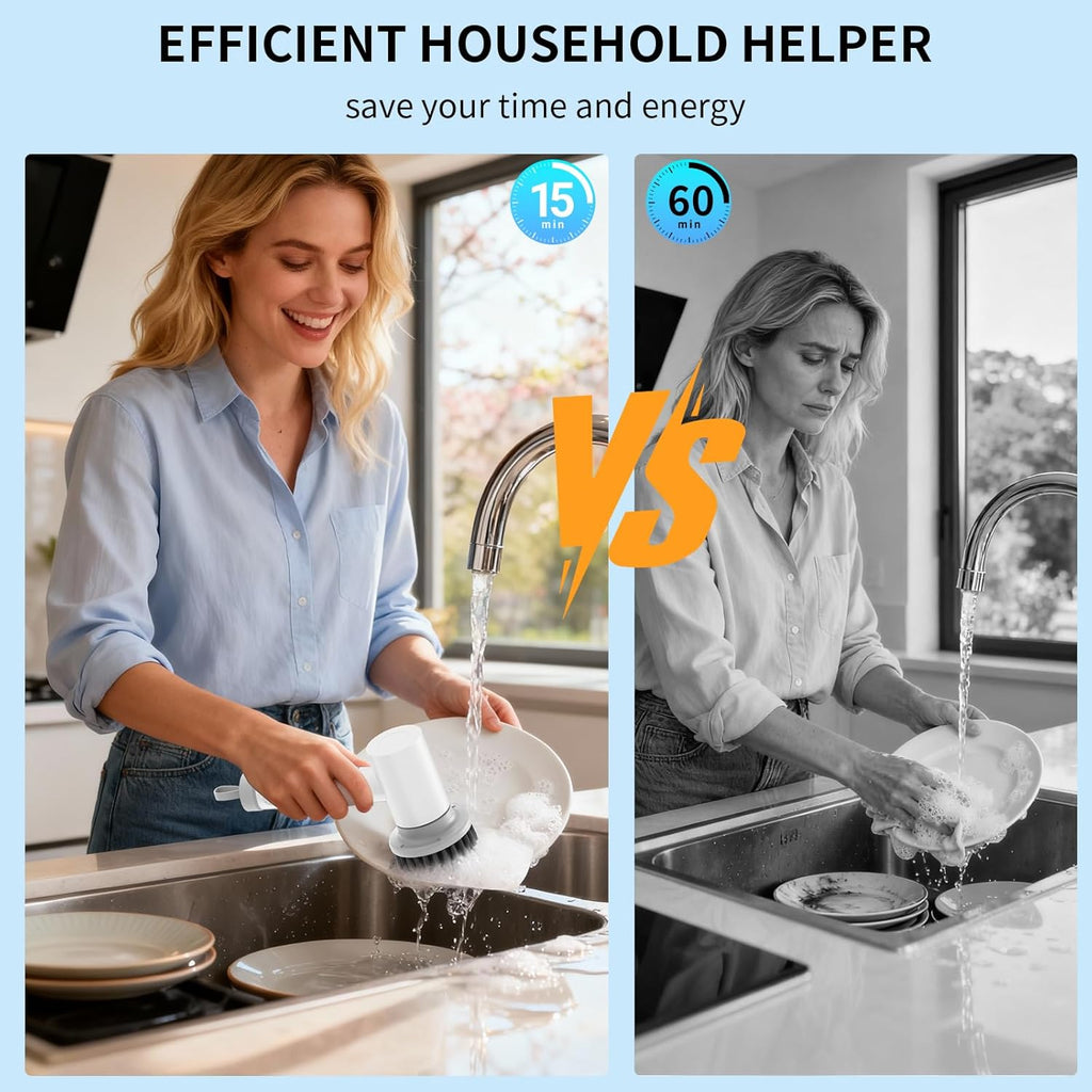 🧽 Electric Spin Scrubber Cleaning Brush | Cordless Power Scrubber with 5 Replaceable Brush Heads for Bathroom, Kitchen & Home Cleaning