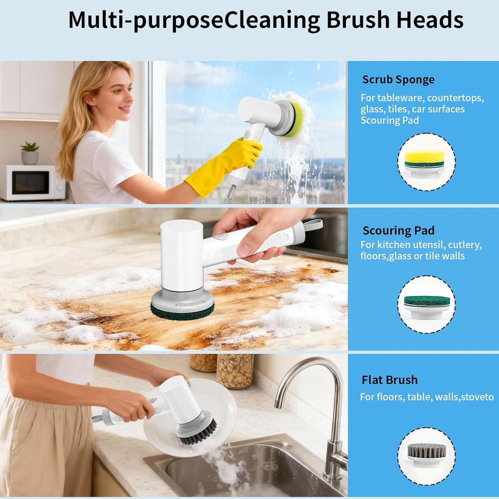 🧽 Electric Spin Scrubber Cleaning Brush | Cordless Power Scrubber with 5 Replaceable Brush Heads for Bathroom, Kitchen & Home Cleaning