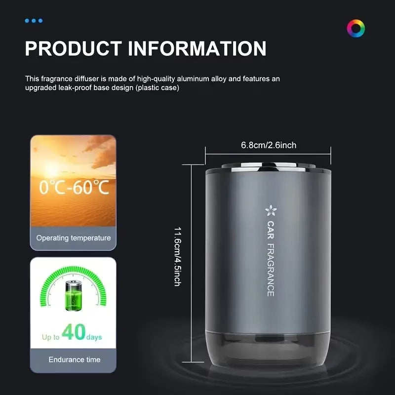 🚗 Smart Car Fragrance Diffuser with LED Light – Automatic Car Perfume & Oil Aroma Diffuser | Luxury Scent, Silent, Refillable